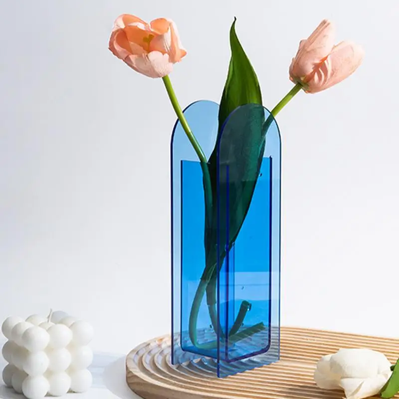 Акрилна ваза | Модерен правоъгълник цвете бутилка ваза прозрачни цветя ваза декоративни бутилки за сватба подарък стая вход